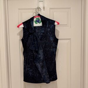Tahari Navy Floral Blouse